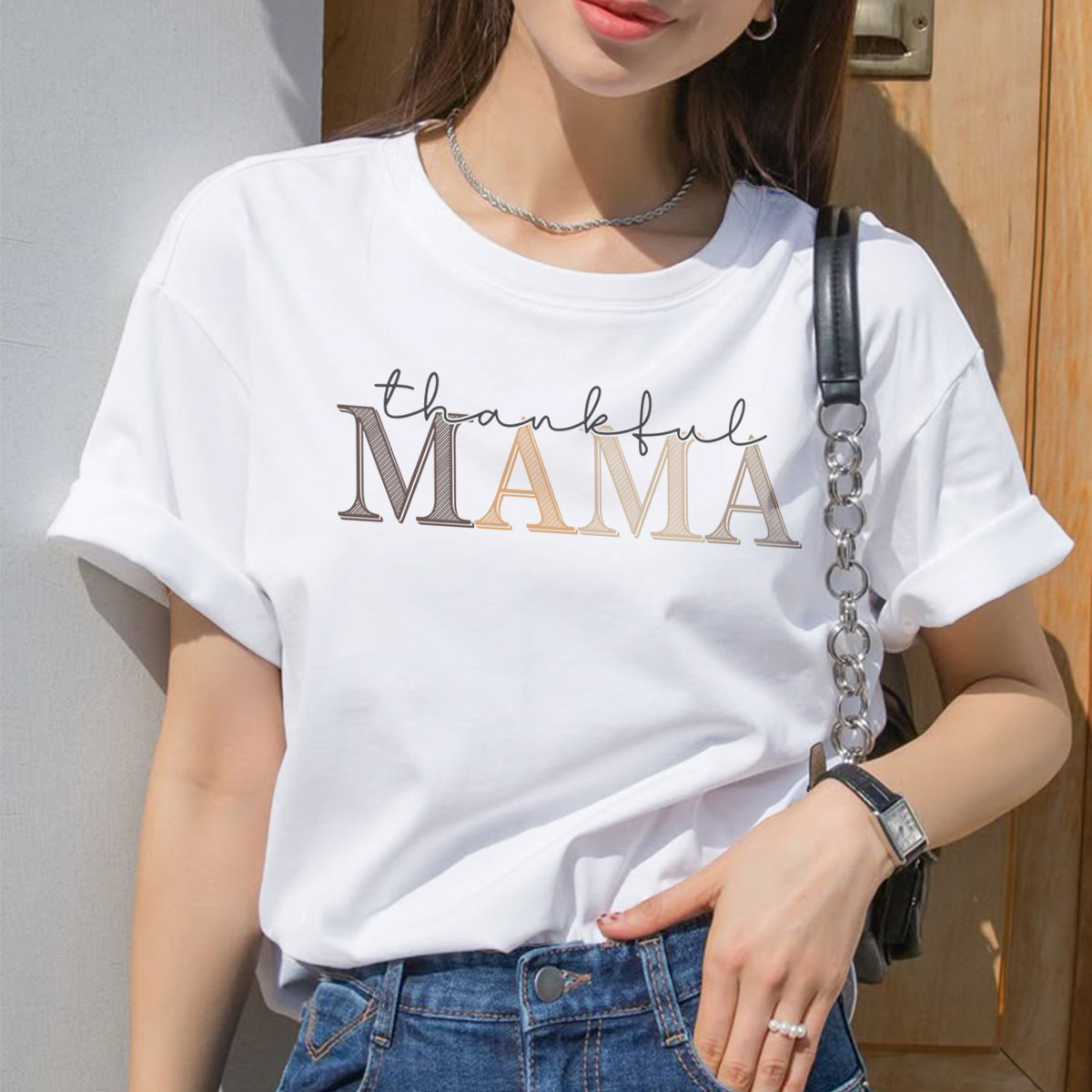 Thankful Mama text shirts